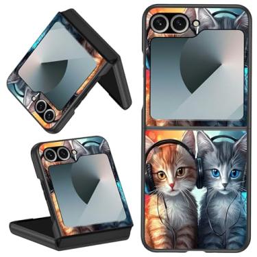 Imagem de BFDHGQZC Capa para celular Samsung Galaxy Z Flip 6, leve, fina, rígida, policarbonato, antiderrapante, à prova de choque, capa protetora para Samsung Z Flip 6, gatos fofos com fones de ouvido