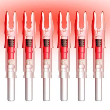 Imagem de Linpeng 6 peças de Nocks iluminados para flechas com 0,165/.204/.233/.244/.246 Nocks iluminados com interruptor ON/OFF para caça ao arco (vermelho, GT/.624.8 cm)