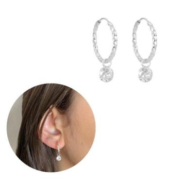 Imagem de Argola Torcida Prata 925 Legítima Brinco Ponto De Luz 6mm - Morganitte