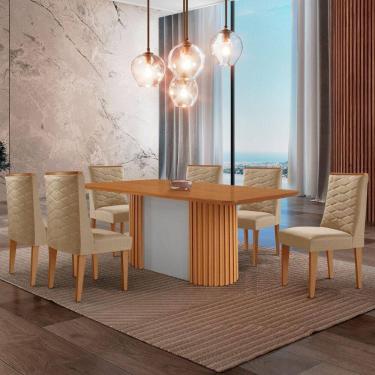 Imagem de Mesa De Jantar Aspen 180cm Tampo Mdf Laminado 6 Cadeiras Safira Turim 07/ /off White