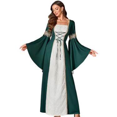 Imagem de Abaowedding Fantasia renascentista feminina medieval vestido pirata irlandês ren faire vitoriano Halloween vestidos (verde escuro, GG)