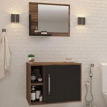 Imagem de Armário de Banheiro 1 Porta 2 Prateleiras com Espelho Nogal/Preto ônix
