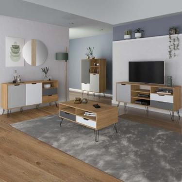 Imagem de Sala de Estar Completa para TV Até 60 Polegadas Estocolmo Carvalho/Gra