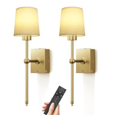 Imagem de Arandelas de parede operadas por bateria de atualização conjunto de 2 peças: luzes de parede recarregáveis 8000mAh com controle remoto, lâmpada de parede dourada sem fio alimentada por bateria scone