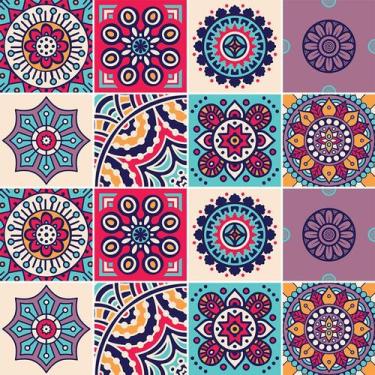 Imagem de Adesivo de Azulejo - Ladrilho Hidráulico - 20cm x 20cm - 16un - 386Azg