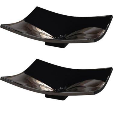Imagem de Kit 02 Cubas de Apoio Para Banheiro Lavabo C01 Folha F44 Preto - Lyam 
