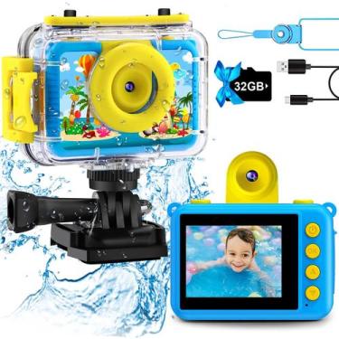 Imagem de Câmera impermeável GKTZ Kids 20MP 1080p com cartão SD de 32GB rosa