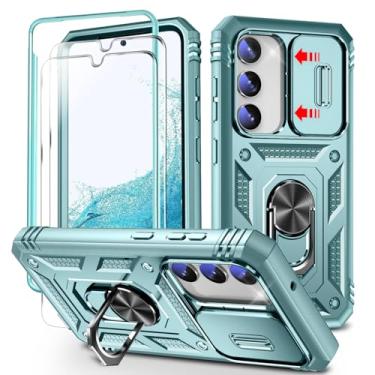Imagem de YmhxcY Capa para Galaxy S23 com controle deslizante para câmera, 2 protetores de tela, suporte de anel giratório de 360°, capa protetora de grau militar para Samsung Galaxy S23 6.1-verde