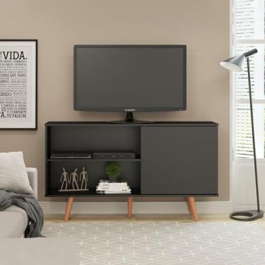 Imagem de Rack para TV Com Pés em Madeira Aquila MDP Preto 0634 - Due Lare
