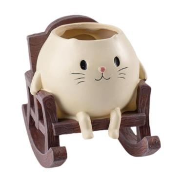 Imagem de IEUDNS Vaso de flores para gatos, vaso de flores pequeno, decorativo, versátil, fofo, de plantas para peitoril de janela, sala de estar, mesa, prateleira, Cadeira de Balanço