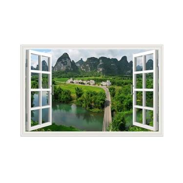 Imagem de Falsas Janelas Paisagens Impressões em Tela-Montanha floresta Lago-Quadro Arte Moderna-Natureza Pintura Decoração Parede 30x50cm Sem Moldura