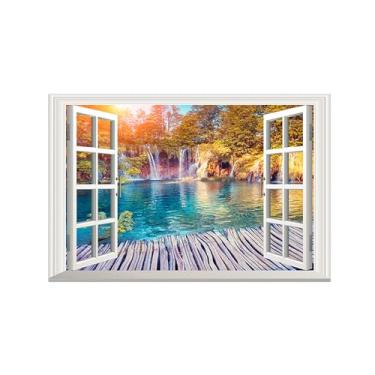 Imagem de Falsas Janelas Paisagens Impressões em Tela-Lago árvores outono-Quadro Arte Moderna-Natureza Pintura Decoração Parede 20x30cm Sem Moldura