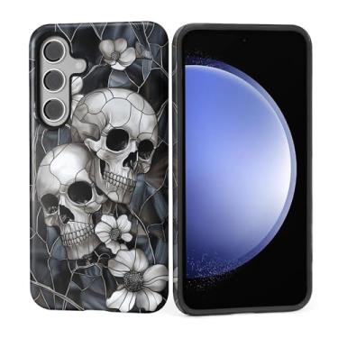 Imagem de Capa para Samsung Galaxy S24, silicone macio fosco + PC rígido antiarranhões capa protetora 2 em 1 resistente à prova de choque para mulheres e homens - crânio de vitral gótico