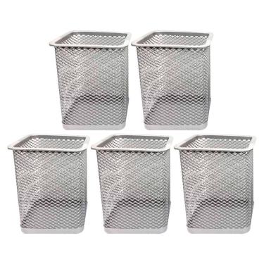 Imagem de Kit 5 Porta Canetas Organizador Mesa Quadrado Telado Aramado