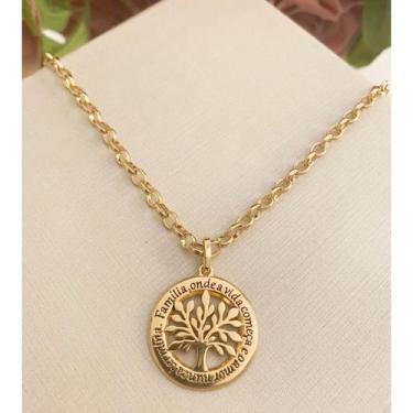 Imagem de Cordão Colar Corrente Feminino Dourado Elo Português Árvore Da Vida Ba