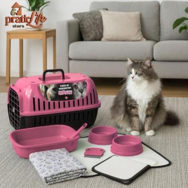 Imagem de Kit Caixa Transporte Pet + Caixa de Areia para Gato + Tapete para Come