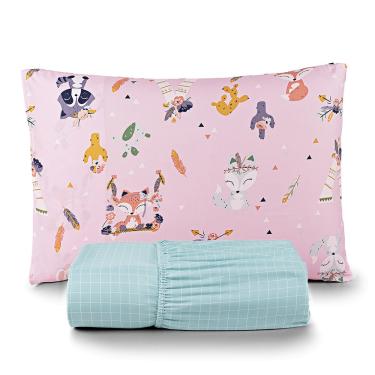 Imagem de Jogo de Cama Lençol Lutti Solteiro Infantil 200 Fios Estampado 2 Peças Raposa Foxy Rosa