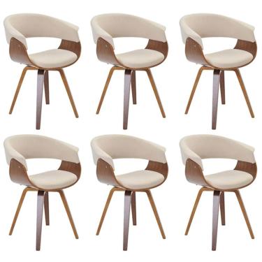 Imagem de Kit 06 Cadeiras Decorativas para Sala de Jantar Ohana Fixa Linho Bege G56 - Gran Belo
