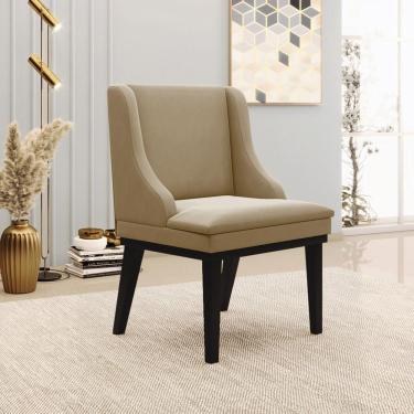 Imagem de Cadeira Decorativa Sala de Jantar Base Fixa de Madeira Firenze Suede Nude/Preto G19 - Gran Belo