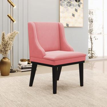 Imagem de Cadeira Decorativa Sala de Jantar Base Fixa de Madeira Firenze Suede Rosê/Preto G19 - Gran Belo