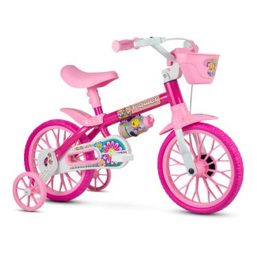 Imagem de Bicicleta Infantil Aro 12 Com Rodinhas De Treinamento Nathor Bike Com Garrafinha Criança Menina Flower Rosa