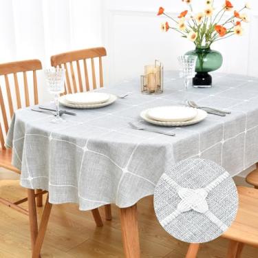 Imagem de NEWISHER Farmhouse Toalha de mesa xadrez bordada tecido treliça toalha de mesa oval rústica xadrez capa de mesa jantar cozinha decoração de casa festa (cinza, 132 x 178 cm)