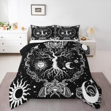 Imagem de Erosebridal Conjunto de Edredom Árvore Da Vida, Conjuntos de Cama Sol e Lua, Edredom Gótico Traça Trippy Galaxy Stars Quilt Edredom King Cosmic Celestial Stars Edredom de Plumas, D (Rei, Cor 19)