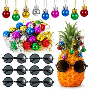 Imagem de Rotatingpals As decorações de bola de Natal de abacaxi incluem 72 peças de enfeites de árvore de Natal pequenas e 6 peças de óculos de sol para festas, casamentos, festivais de Natal, mesas de centro