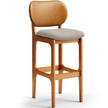 Imagem de Banqueta Alta Bar Cozinha Betta Imbuia Whisky Linho Bege - LYAM DECOR