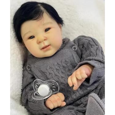 Imagem de Ana Dolls Bebê Reborn Premium, Boneca Realista em Vinil, 50cm, Cabelo Implantado Fio a Fio, com Enxoval Completo, para Coleção