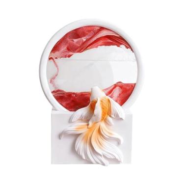 Imagem de XLWLLNJ Quadro decorativo de mesa com arte de areia fluida, redondo, em vidro, criativo, com areia em movimento, para suporte de TV, de entrada, casa, Vermelho