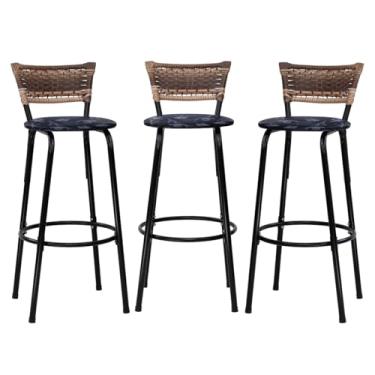 Imagem de Banqueta Altas Junco Cappuccino Estrutura Preta Assento Floral Preto 70cm Para Balcão Cozinha, Bar, Bistrô, Americano Kit 03 Unidades - Itagold