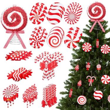 Imagem de Soaoo Enfeite de árvore de bengala doce de Natal, 20 x 25 cm, decorações de doces de hortelã-pimenta, vermelho, enfeite de pirulito para Natal, Ano Novo, casa, férias, escritório, festa, presentes de
