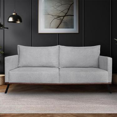 Imagem de Sofá Living 2 Lugares Com Pés De Ferro Almofadas Soltas 160cm Saiph Bouclê Cinza