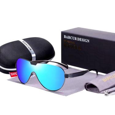 Imagem de Óculos De Sol Masculino Com Lentes Polarizadas Design Esportivo Azul