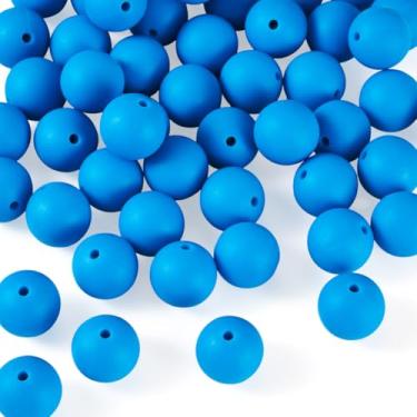 Imagem de 50 peças de contas de silicone de 15 mm espaçadores de contas focais de borracha cor sólida para artesanato faça você mesmo caneta com contas chaveiro pulseiras fabricação de joias, azul Dodger