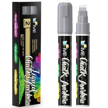 Imagem de TFIVE Marcadores de giz líquido prateados – pacote com 2 canetas jumbo de giz com pontas largas 3 em 1 de 10 mm, canetas marcadoras apagáveis a seco e úmido, para vidro, quadro-negro, janelas