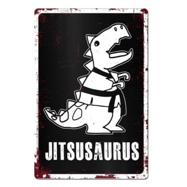 Imagem de Estilo vintage engraçado BJJ dinossauro placa de metal jitsusaurus placa de lata decoração para casa meninos meninas quarto homem caverna garagem decoração de parede, decoração de placa de jiu jitsu