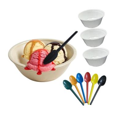 Imagem de Kit 400 Cumbucas Isopor + 400 Colheres Para Sorvete Açaí