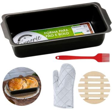 Imagem de Forma De Pão Grande 2L + Luva + Pincel + Descanso De Panela