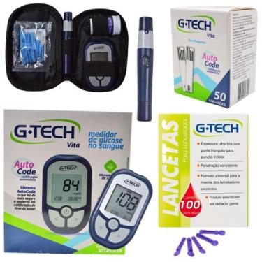 Imagem de Kit Glicose Aparelho Glicemia 50 Tiras 100 Lancetas - GTech