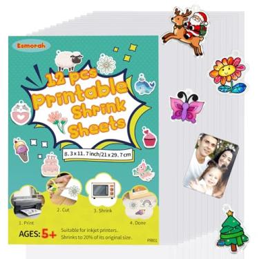 Imagem de Esmorah 12 folhas de papel retrátil para impressão, papel retrátil semiparente A4 para impressora a jato de tinta, plástico retrátil imprimível para crianças, faça-você-mesmo chaveiro para o dia das