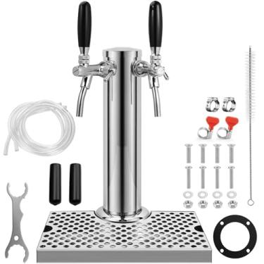 Imagem de Torre Kegerator com torneira dupla ajustável, torre de barril de cerveja e bandeja de gotejamento de cerveja
