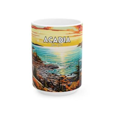 Imagem de Scacco Matto Caneca Acadia Fall Colors – Caneca de café de cerâmica com paisagem de outono em acrílico abstrato, 325 g ou 425 g