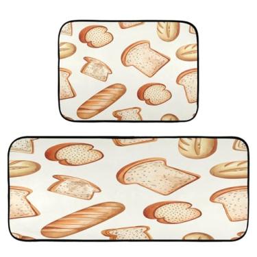 Imagem de STAYTOP Conjunto de 2 tapetes de cozinha com estampa de pão francês, tapetes de cozinha e tapetes de porta para festas de fim de ano rurais para casa e cozinha
