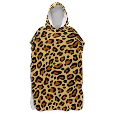 Imagem de Roupão para adultos poncho de surfe praia moletom com capuz toalha floral plus size desenho animado leopardo ponchos adultos para mulheres
