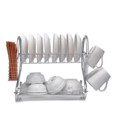 Imagem de Escorredor de Louças em Metal com Porta-Copos e Talheres - Organização e Praticidade para Cozinha