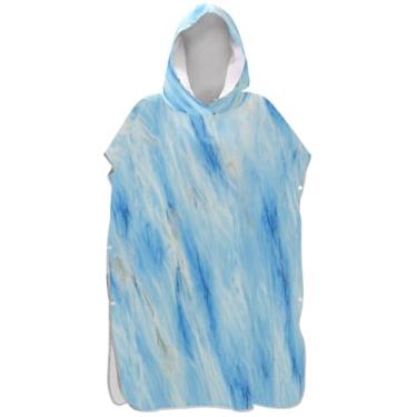 Imagem de Joisal Roupão para adultos poncho de surfe toalha de banho com capuz leve mármore azul macio unissex poncho adulto com capuz