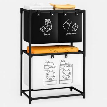 Imagem de Genérico Estante Organizadora de Roupas, Preto, Metal, Grande, Com Rodízios, Estilo Moderno Industrial, 2 Prateleiras, Cestos para Meias e Roupas Íntimas, 90x45x180cm