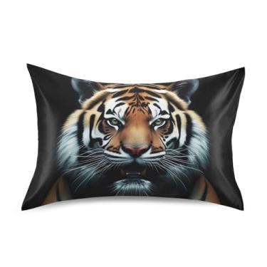 Imagem de Fronhas de cetim estampa floral arte refrescante padrão Queen King fronhas fronhas macias capa de travesseiro tamanho queen 76.2 cm x 50.8 cm Cool Cartoon Tiger Animal Print